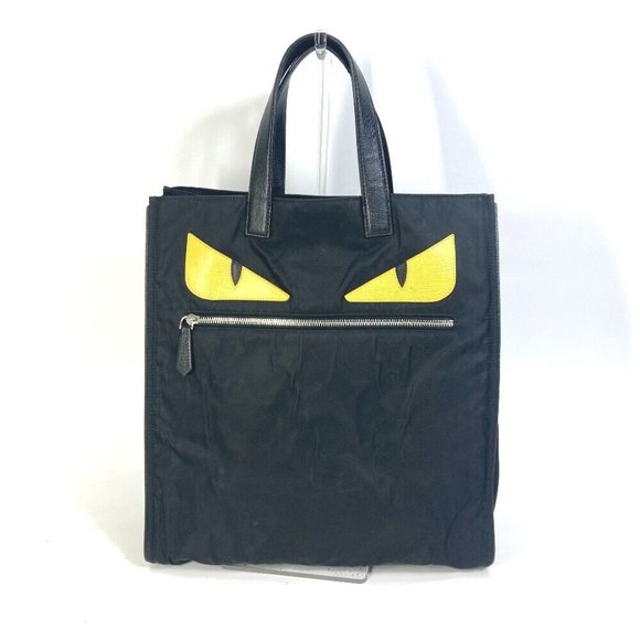 Authentic FENDI 7VA367 Monster Bugs Bag Tote Bag Nylon Black/yellow - Picture 1 of 13